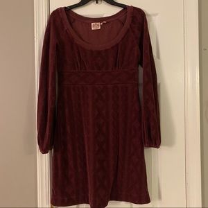 Juicy Couture Heather Grant Burgundy Velour Dress Cable Knit Pattern Small Mini